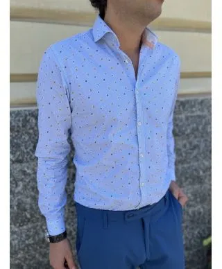 Camicia azzurra - Micro fantasia, fiori