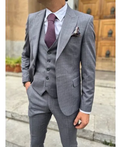 Abito uomo grigio, gilet monopetto