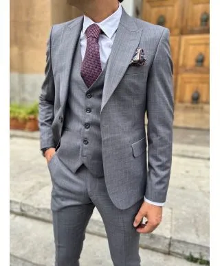 Abito uomo grigio, gilet monopetto