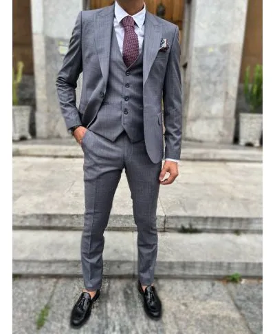 Abito uomo grigio, gilet monopetto