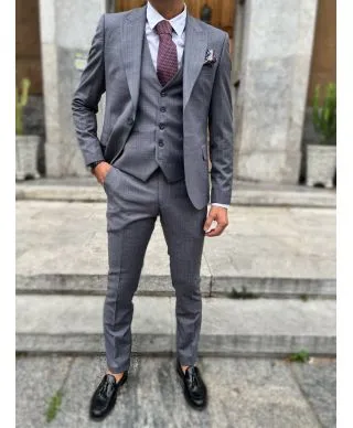 Abito uomo grigio, gilet monopetto