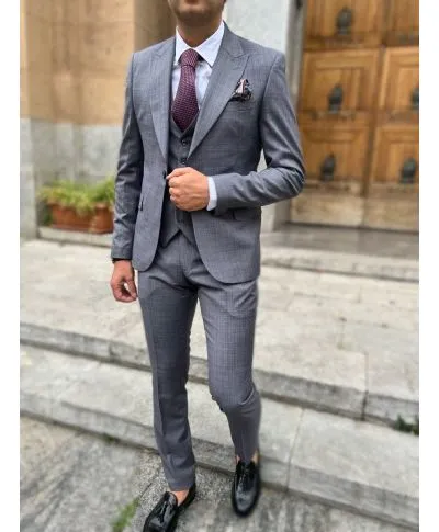 Abito uomo grigio, gilet monopetto