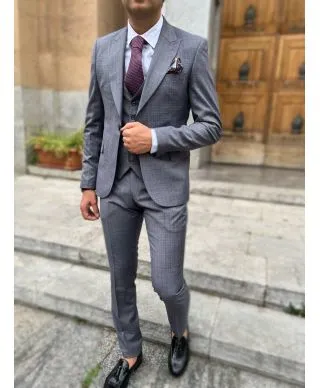 Abito uomo grigio, gilet monopetto
