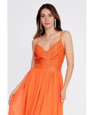 Vestito da cerimonia - Arancione - Corpetto decorato