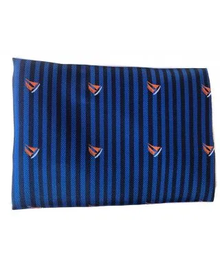 Papillon uomo blu - Fantasia barche rosse e righe - Abbinato alla pochette