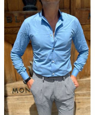 Camicia coreana azzurra, cotone