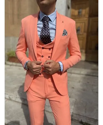 Abito uomo salmone, gilet doppiopetto
