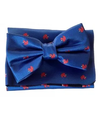 Papillon uomo - Blu -Fantasia paperelle rosse - Con pochette