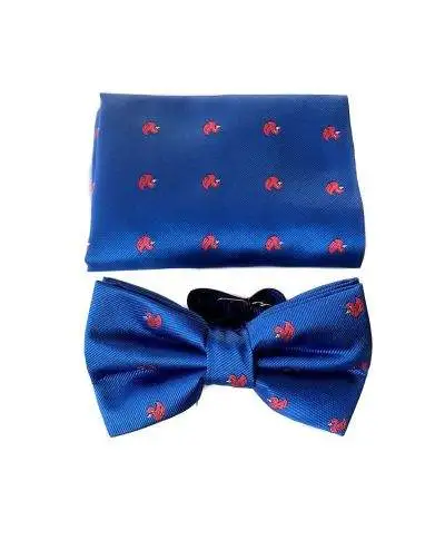 Papillon uomo - Blu -Fantasia paperelle rosse - Con pochette