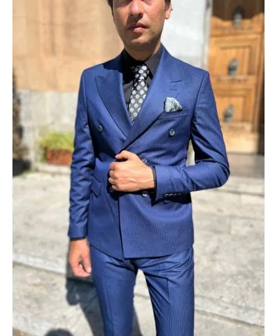 Abito uomo - Doppiopetto - Blu - Gessato