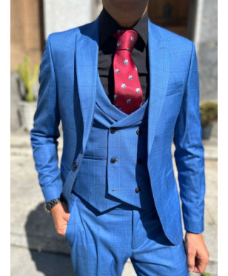 Abito uomo, blu - A quadri - Con gilet