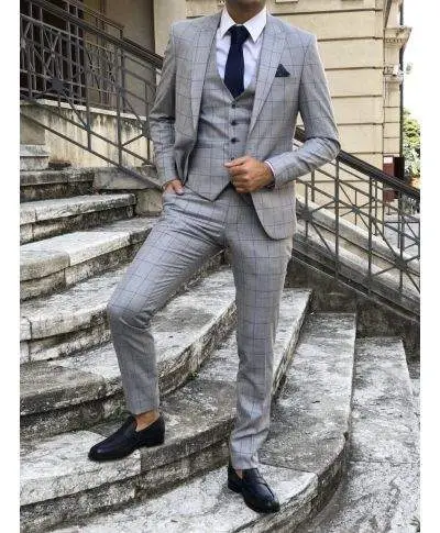 Abito uomo, grigio azzurro, con gilet