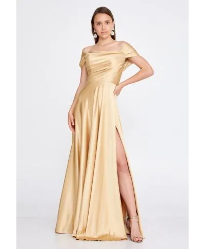 Vestito elegante, oro - In raso - Con spacco