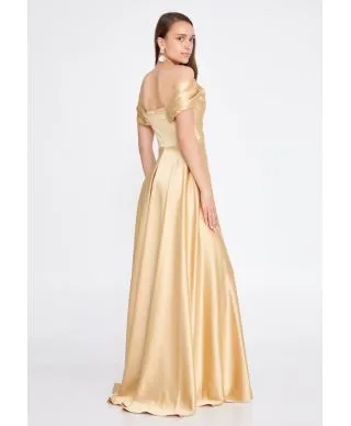 Vestito elegante, oro - In raso - Con spacco