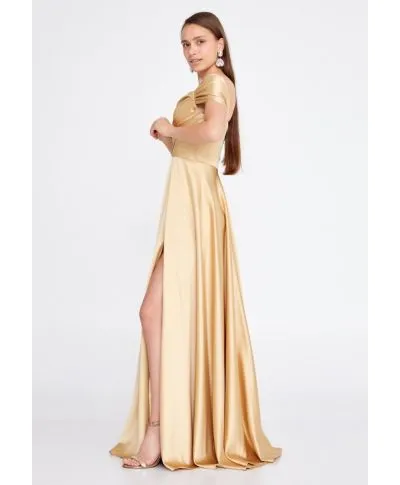 Vestito elegante, oro - In raso - Con spacco