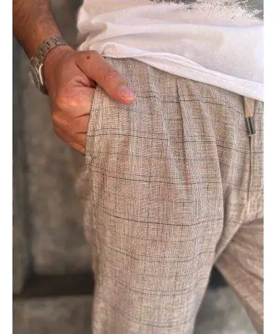 Pantaloni beige, a quadri - Lino Cotone