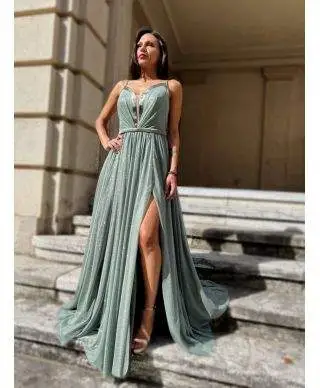 Vestito elegante - Verde tiffany - Tessuto glitterato