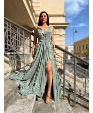 Vestito elegante - Verde tiffany - Tessuto glitterato