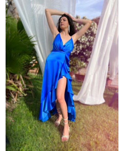 Vestito sfasato - Elegante - Blu cobalto - Giorgia
