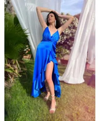 Vestito sfasato - Elegante - Blu cobalto - Giorgia