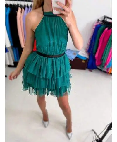 Abito corto - In tulle - Verde bottiglia - Nadia