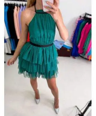 Abito corto - In tulle - Verde bottiglia - Nadia