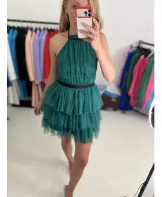 Abito corto - In tulle - Verde bottiglia - Nadia