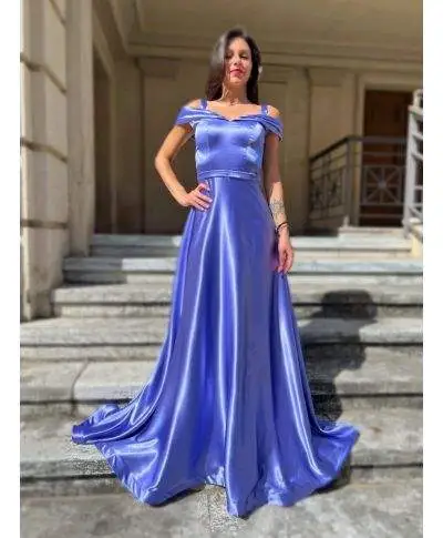 Vestito elegante - In raso - Glicine - Scollo a barca