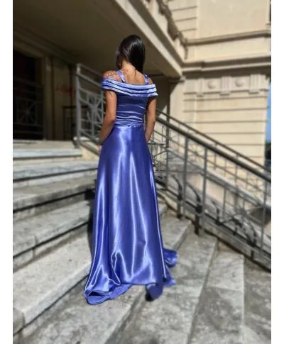 Vestito elegante - In raso - Glicine - Scollo a barca