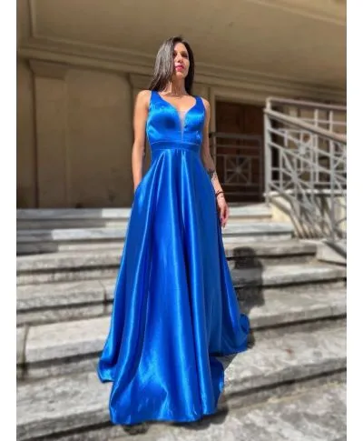 Vestito elegante economico - Blu cobalto - In raso