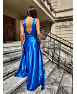 Vestito elegante economico - Blu cobalto - In raso