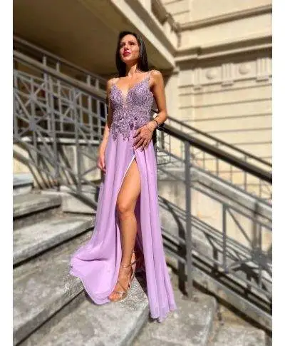 Vestito elegante da cerimonia - Rosa - Corpetto in pizzo - Laura
