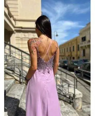Vestito elegante da cerimonia - Rosa - Corpetto in pizzo - Laura