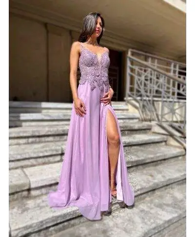 Vestito elegante da cerimonia - Rosa - Corpetto in pizzo - Laura