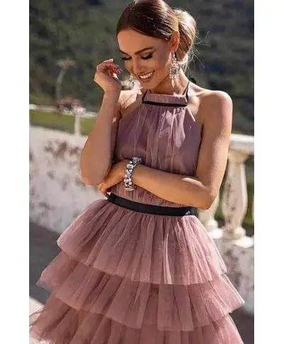 Abito corto in tulle - Rosa antico