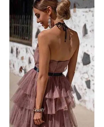 Abito corto in tulle - Rosa antico