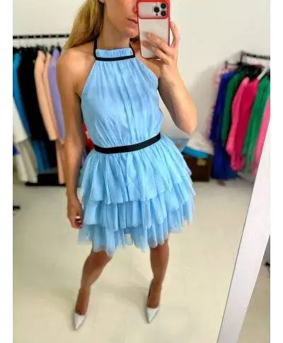 Abito elegante - In tulle - corto - Azzurro