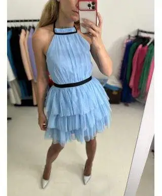 Abito elegante - In tulle - corto - Azzurro