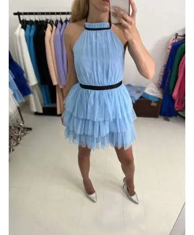 Abito elegante - In tulle - corto - Azzurro