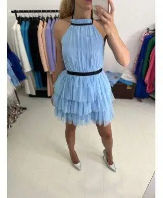 Abito elegante - In tulle - corto - Azzurro