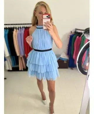 Abito elegante - In tulle - corto - Azzurro
