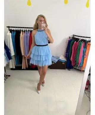 Abito elegante - In tulle - corto - Azzurro