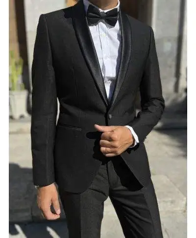 Smoking nero, elegante - Tessuto operato