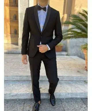Smoking nero, elegante - Tessuto operato