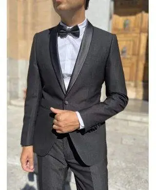 Smoking nero, elegante - Tessuto operato