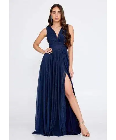 Vestito elegante da cerimonia - Blu - Con spacco