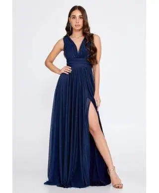 Vestito elegante da cerimonia - Blu - Con spacco