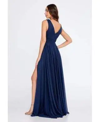 Vestito elegante da cerimonia - Blu - Con spacco