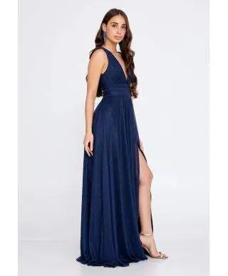 Vestito elegante da cerimonia - Blu - Con spacco