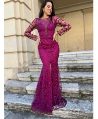 Vestito elegante da cerimonia - Maniche lunghe - In pizzo